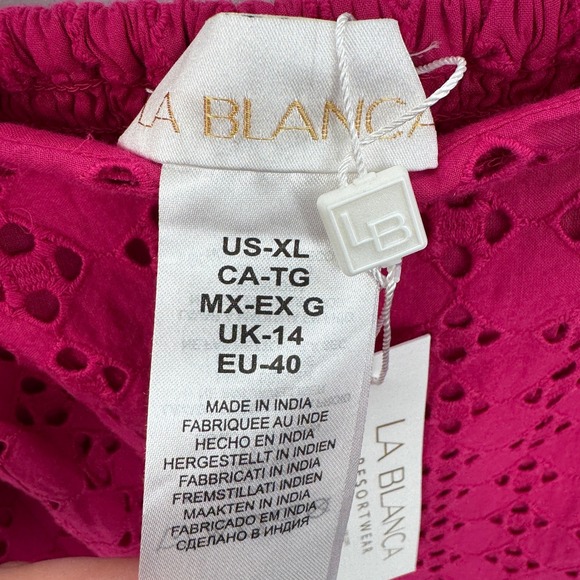 La Blanca Resortwear Dress Eyelet Lace Smocked Beach Women's Size XL Pink - Picture 7 of 8